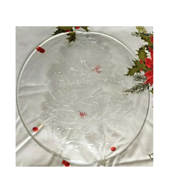 VTG Clear Glass Round Toys Under Christmas Tree Serving Platter Plate Tray 12" - Picture 7 of 7